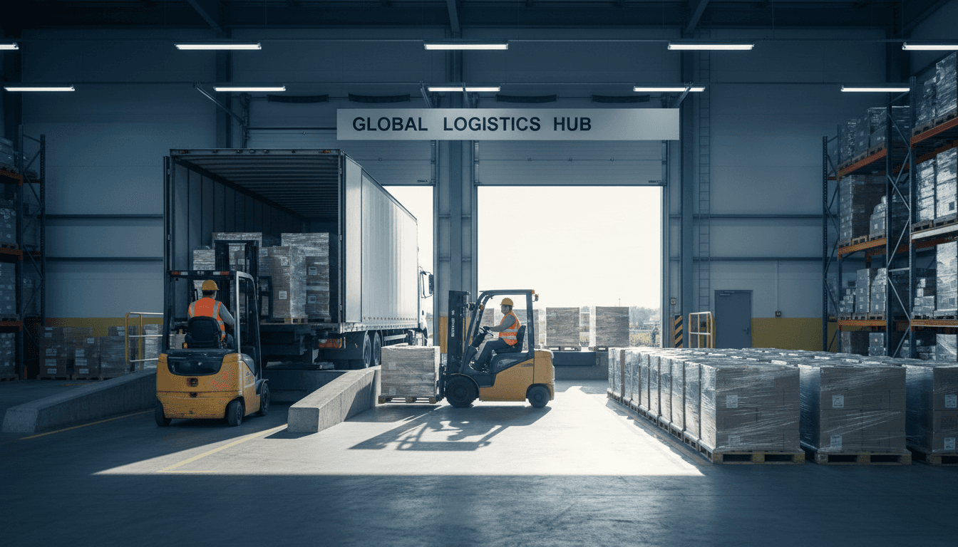 New forklift moving pallets in a warehouse