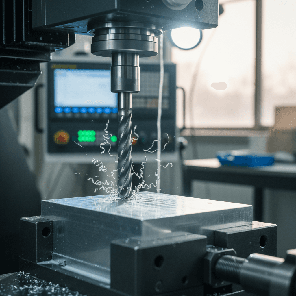CNC machine operating in a fabrication shop